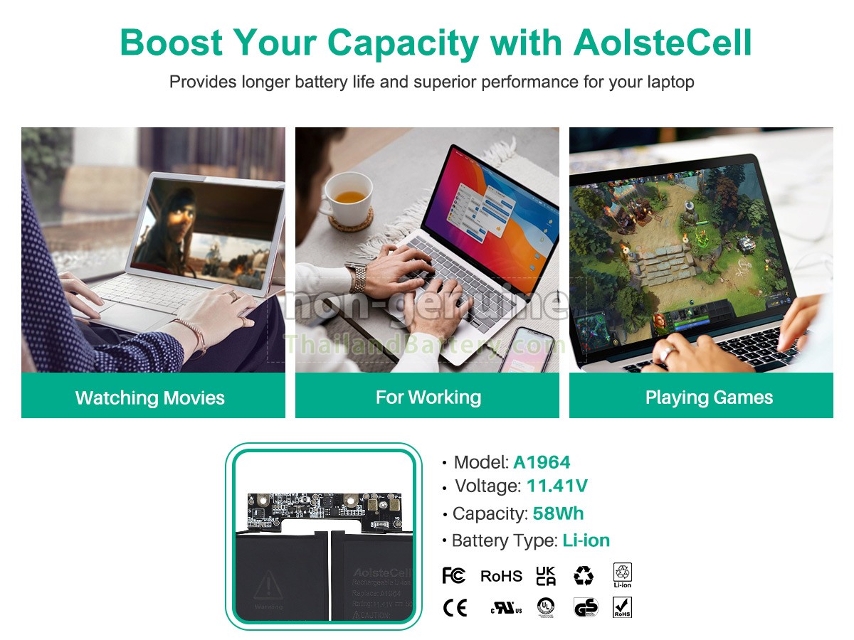 แบตเตอรี่สำหรับ Apple MacBook Pro 2.3 GHZ Core I5(I5-8259U) A1989(EMC 3214)